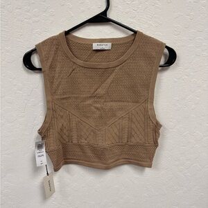Babaton Pointelle Knit Crop Tank Top – Gold Camel – Size L – NWT